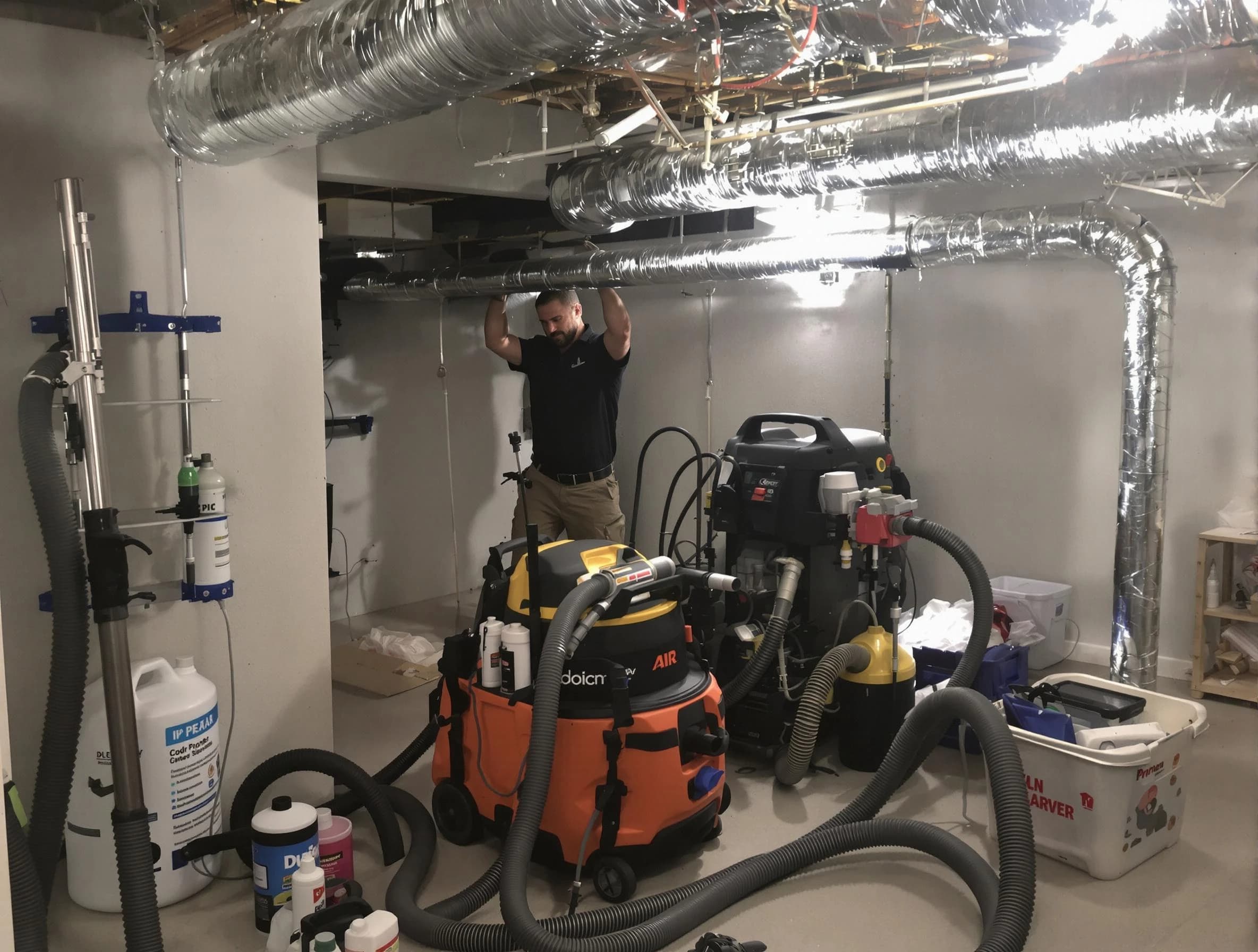 North Versailles Air Duct Cleaning specialist performing professional mold removal from air ducts using safety equipment in North Versailles